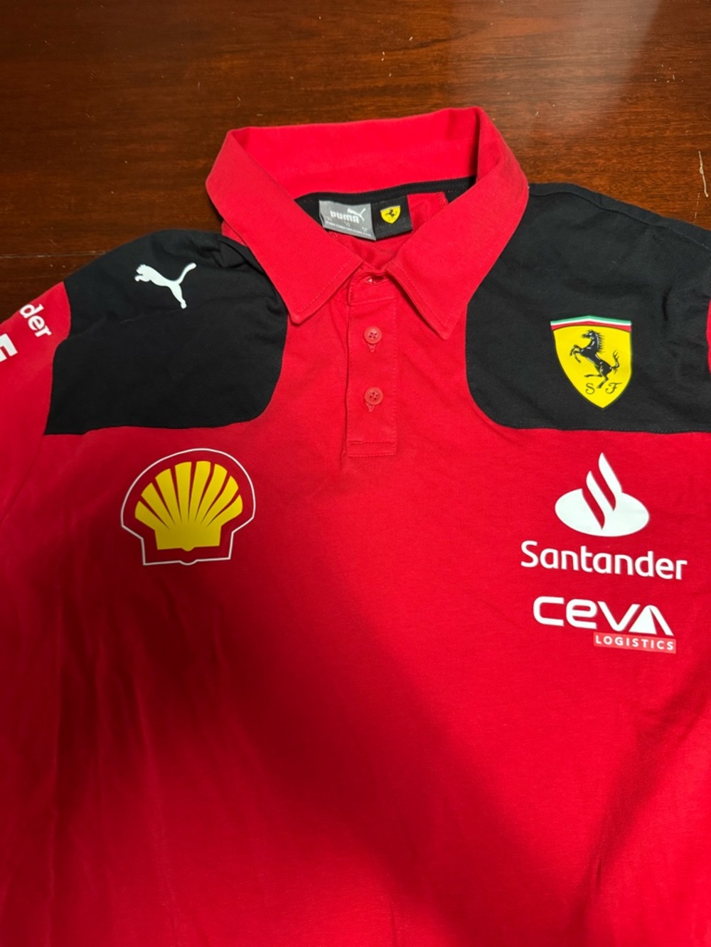 Puma Red Polo Shirt with Black Trim and Yellow Ferrari Shield